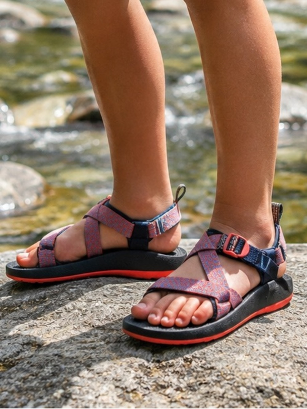 Chaco Kids Z/1 Classic Sandals Youth Size 2 Orange Blue Hiking Outdoor